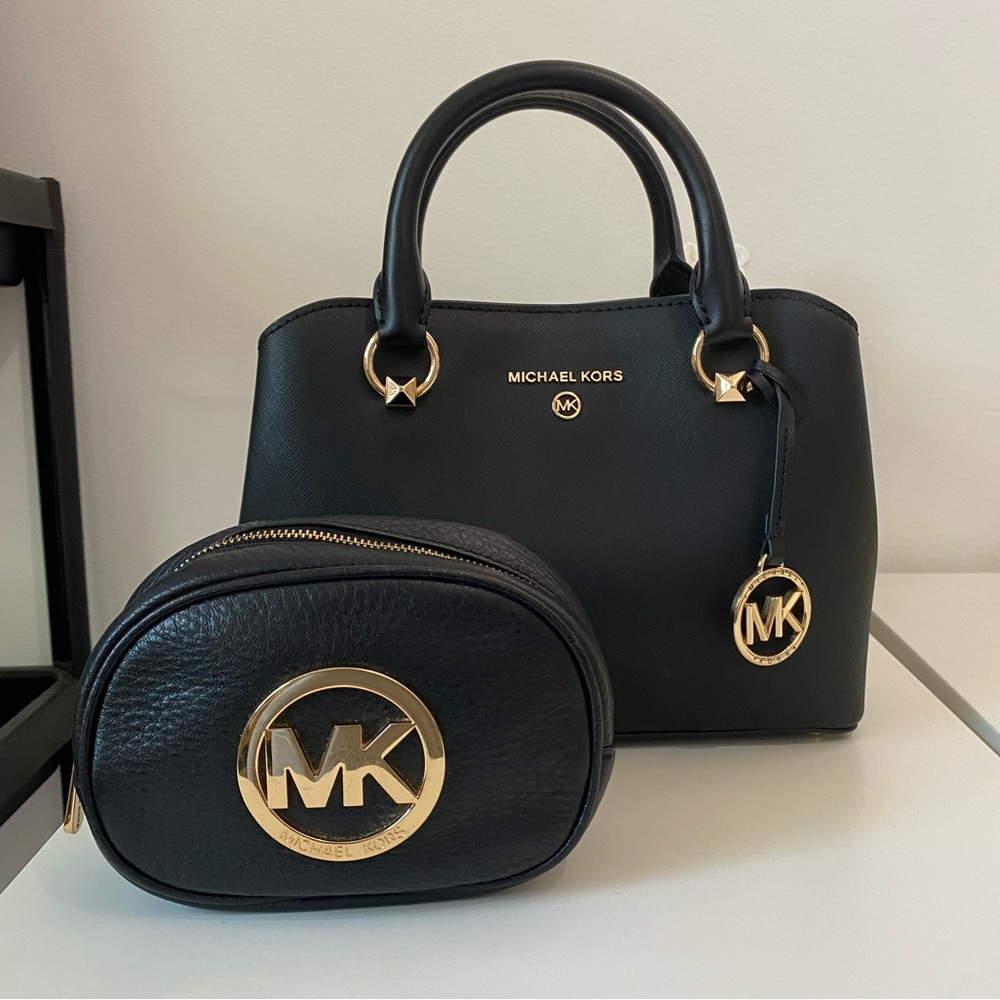 Michael Kors Black Handbag and Pouch Set